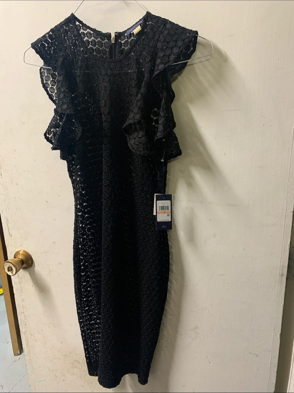 Tommy Hilfiger Black Lace Midi Dress with Ruffle Sleeves